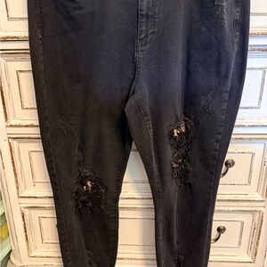 Judy Blue Black Distressed Women’s Jeans with Leopard Insets